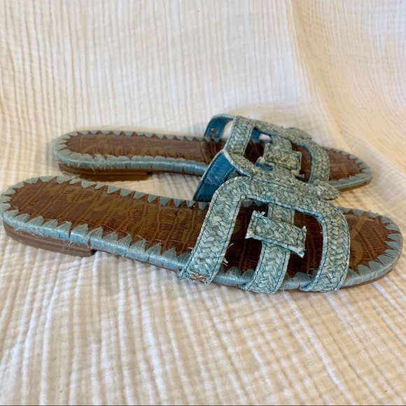 Sam Edelman Beckie Raffia Blue Slide Sandals - Picture 5 of 8